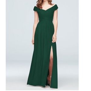 David’s Bridal crisscross off the shoulder dress